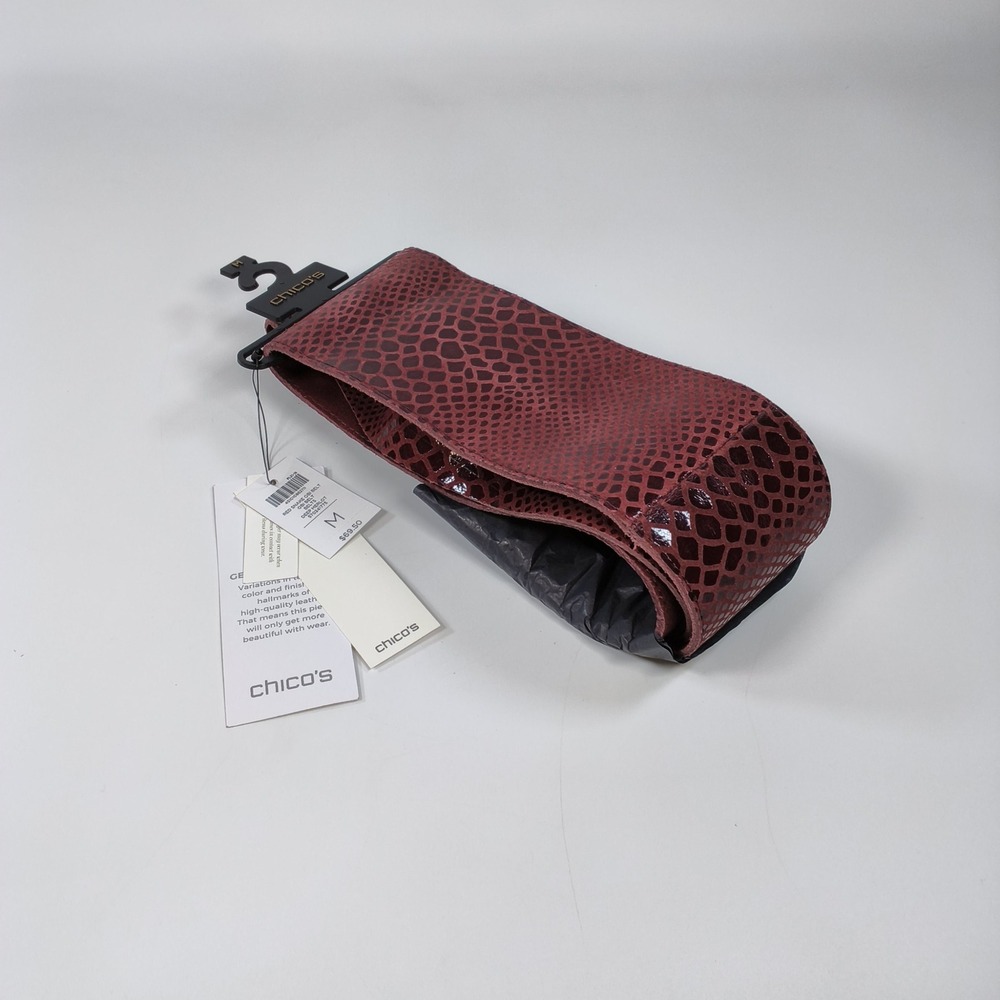 Chicos Red Snake Obi Belt Deep Merlot Leather Wrap Waist Cinch 570241775 NEW M